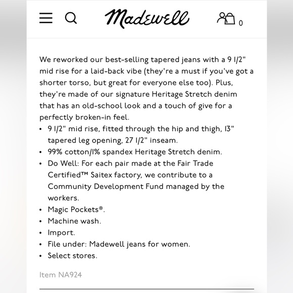 Madewell: the Mid-Rise Perfect Vintage Jean size 29 NWT. - Picture 3 of 15